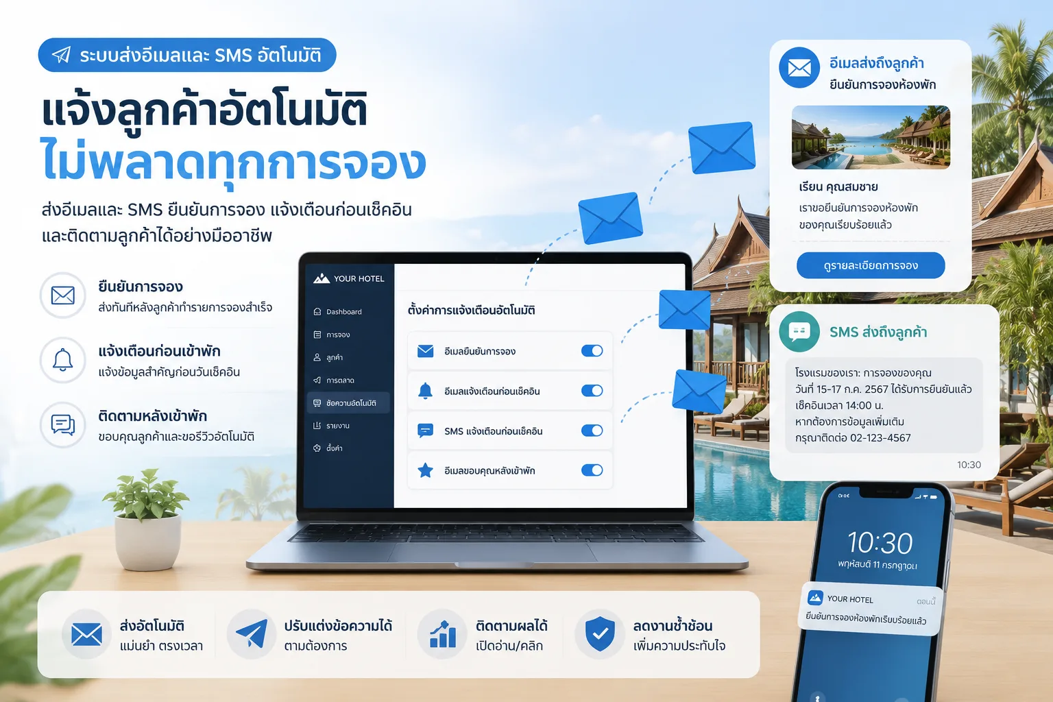 ระบบจองที่พักลดงาน admin ส่ง confirmation อัตโนมัติ