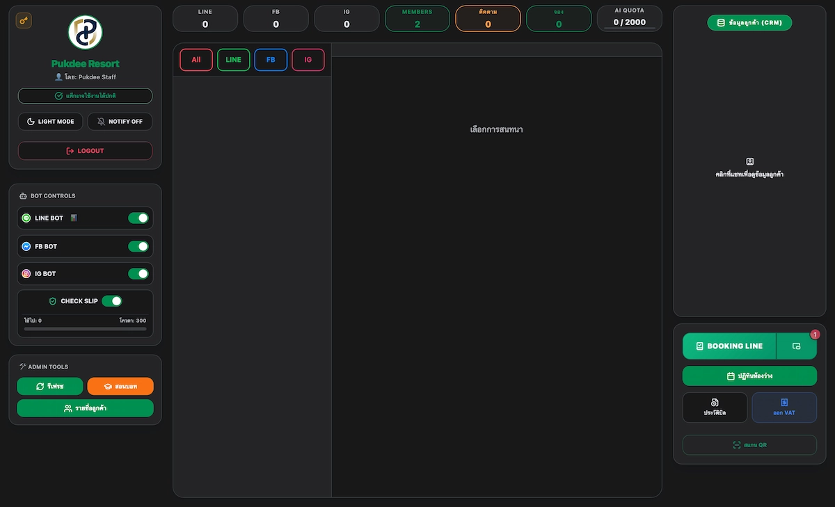 Chat Omnichannel ระบบจัดการรีสอร์ท